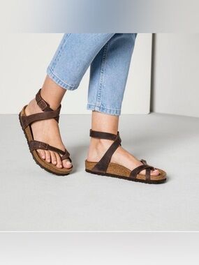 Birkenstock Brown Leather Ankle-Strap Cork Sandals